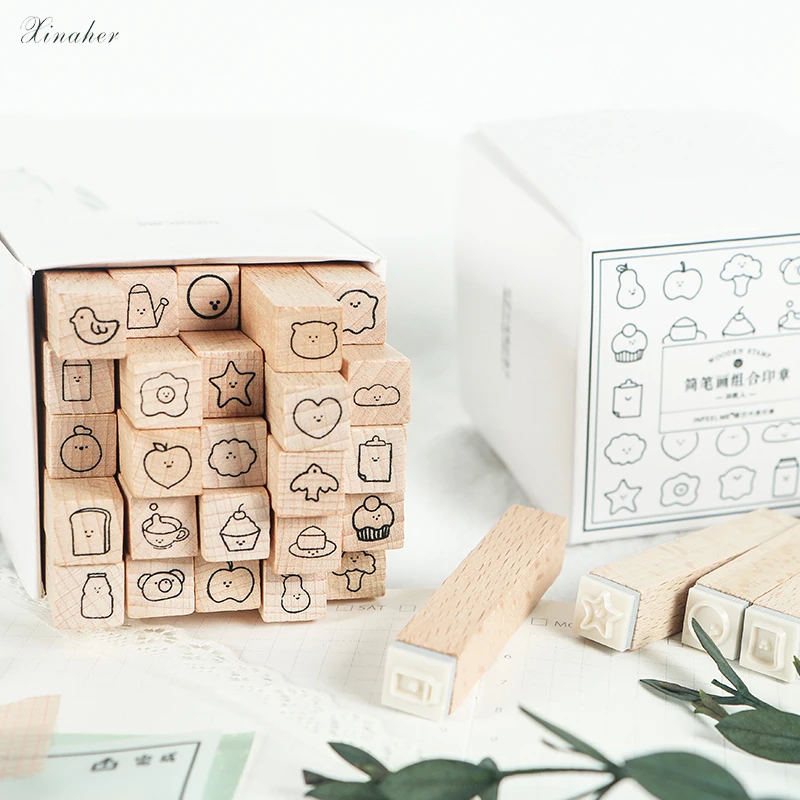 Vintage Simple strokes food animal decoration stamp wooden rubber stamps for scrapbooking stationery DIY craft standard stamp