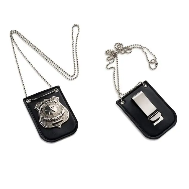 Children's Play House Toy Small Leather Bag Police Badge With Silver Belt Toy Black 3