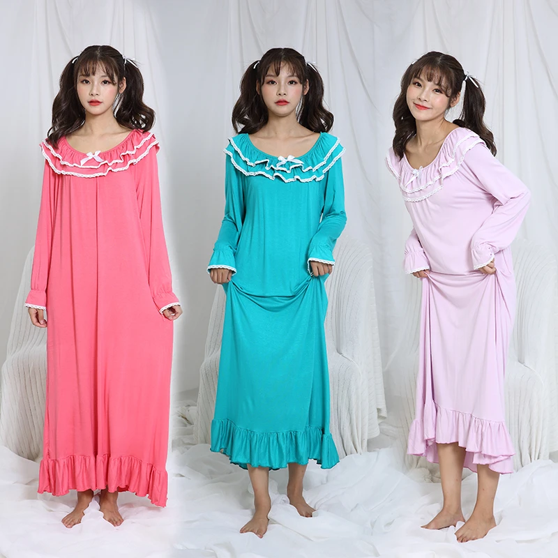 

Модальная ночная рубашка для дома; Сезон весна-осень; Дамское Ночное платье в стиле принцессы; Ночное платье для девочек; Домашняя юбка; koszula nocna