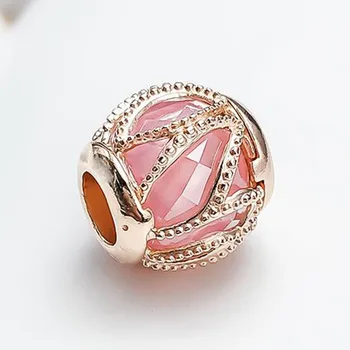 

100% 925 Sterling Silver Bead Rose Gold Hollow Pattern With Crystal Beads Fit Pandora Women Bracelet & Necklace Diy Jewelry