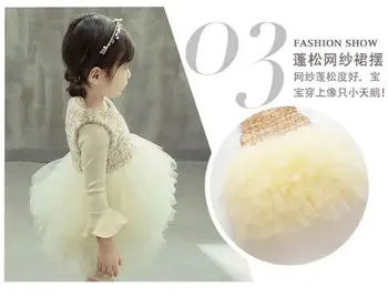 

2019 girl's european-style dress suit with velvet baby's first birthday dress princess dress + flared sleeve