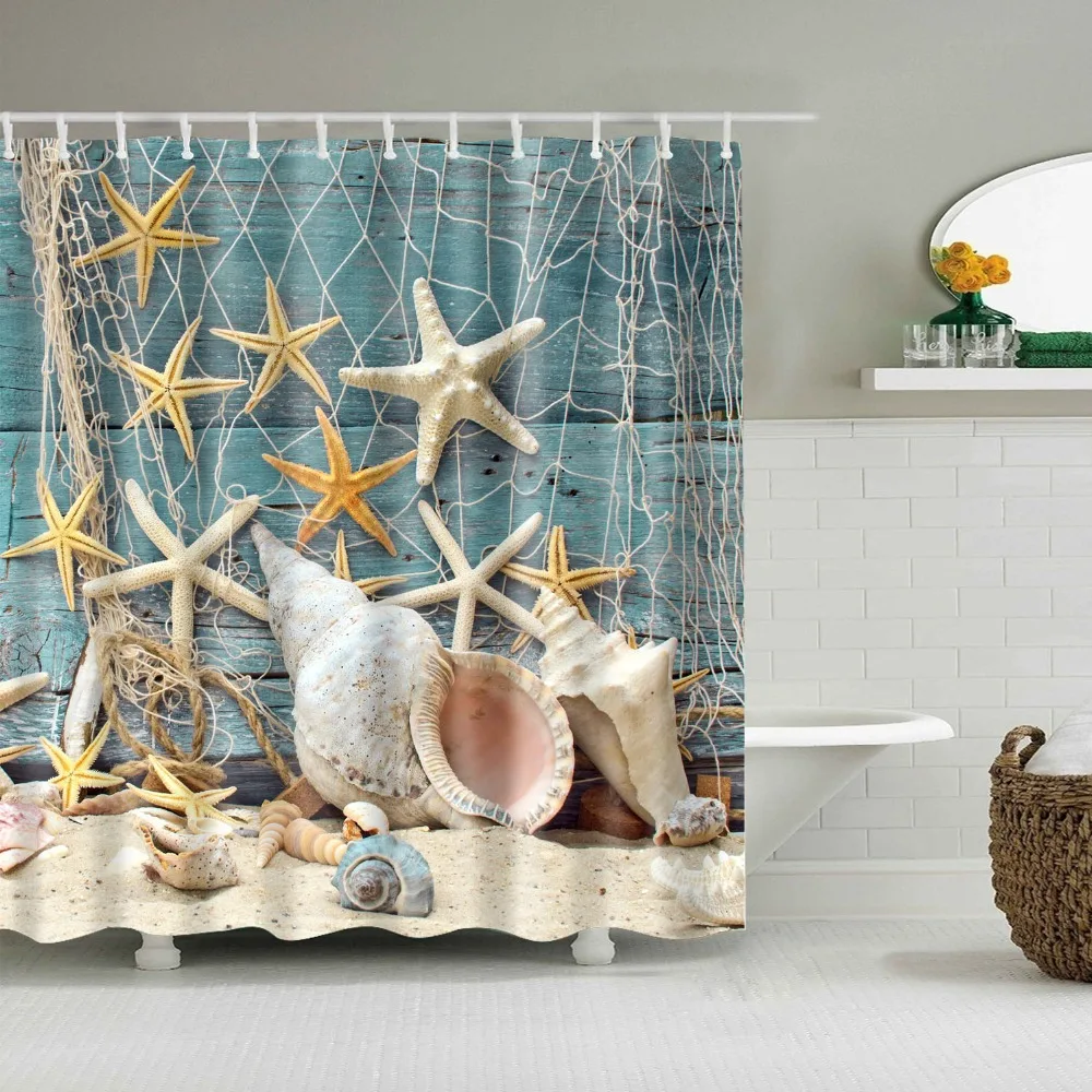 Seaside Holiday Beach Shell Shower Curtains Bathroom Curtain Frabic