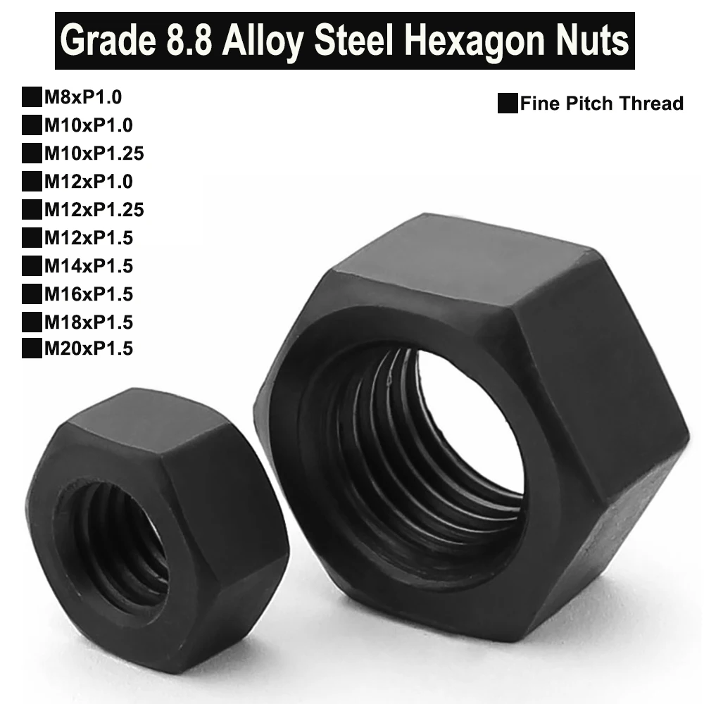 1Piece-10Pcs Grade 8.8 Alloy Steel Hexagon Nuts with Fine Pitch Thread M8 M10 M12 M14 M16 M18 M20 GB6170 | Обустройство дома
