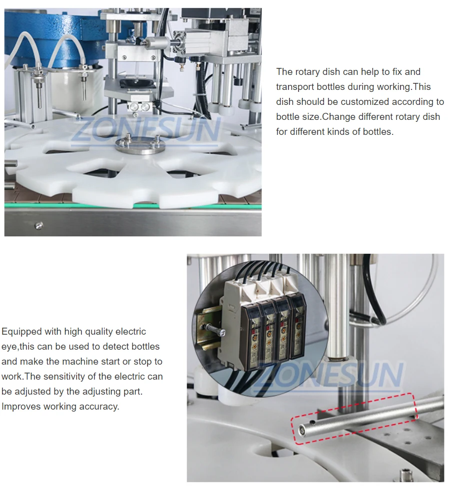 ZONESUN ZS-AFC1 Automatic Double Heads Rotary Filling And Capping Machine cap feeder