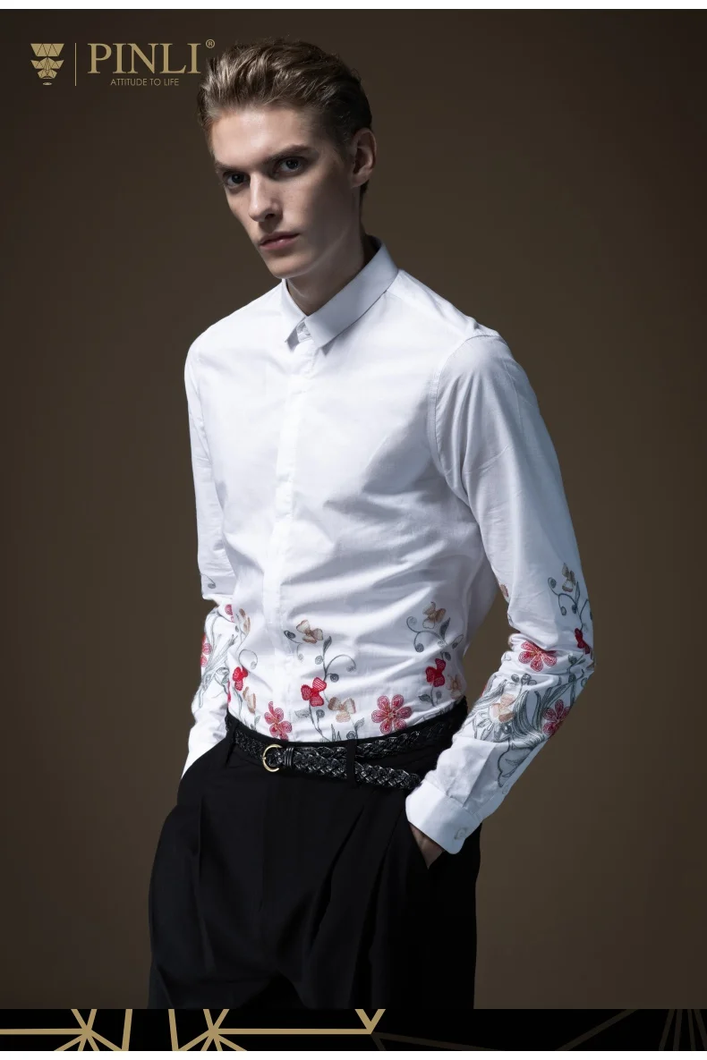 Новая мужская Осенняя коллекция года, вышитая основа из хлопка, белая рубашка с длинными рукавами B193113094