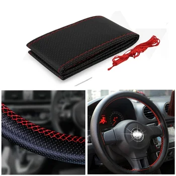 

38CM Leather Car Steering Wheel Cover For SEAT Leon 1 2 3 MK3 FR Cordoba Ibiza Arosa Alhambra Altea Exeo Toledo Formula Cupra
