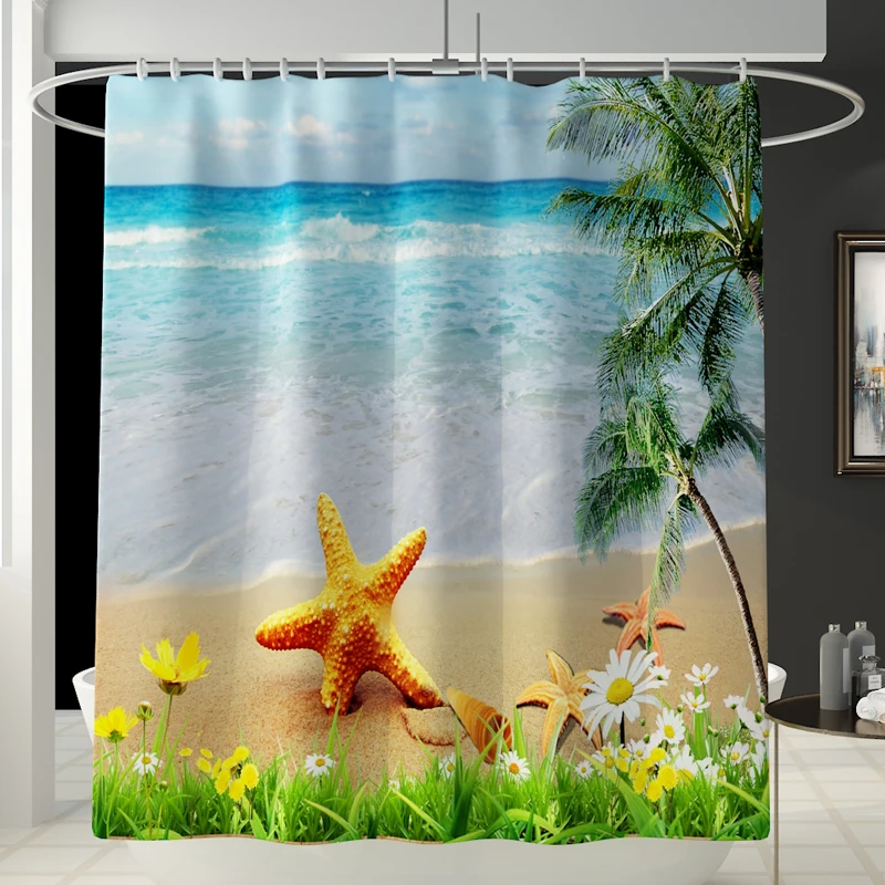 1pc shower curtain A Водонепроницаемый экран полиэстер ткань занавески для душа домашний декоративный морской Морская звезда шаблон Шторка для ванной DW095 - Цвет: 1pc shower curtain A