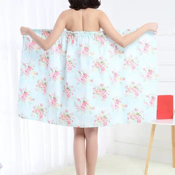 

Bathrobe Cotton Blend Fast Drying Absorbent Floral Printed Sexy Strapless Spa Sauna Soft Home Elastic Beach Women Bath Towel