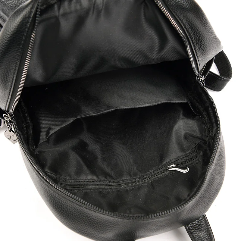 Women Leather Backpack 2022 Black Travel Shoulder Bag Soft School Bag For Teenage Girls Solid Color Rucksack Purse 4