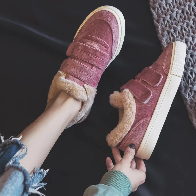 

Velvet Fur Winter Canvas Shoes Woman Vulcanize Sneakers Platform 2019 Female Casual Shoes Pink/black Sneakers Snow Shoes