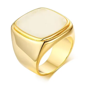 

Women's Brass Signet Ring Square Stone Flat Top Female Nephrite Gold Color Charm Lady Collection