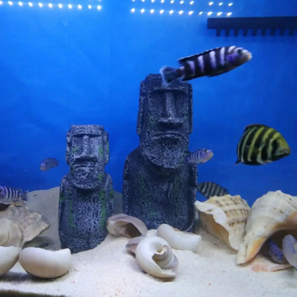 Aquarium Accessories Decoration Reptile Decoration Easter Island Stone Statue Resin Landscaping Crafts Aquarium Box Ornament