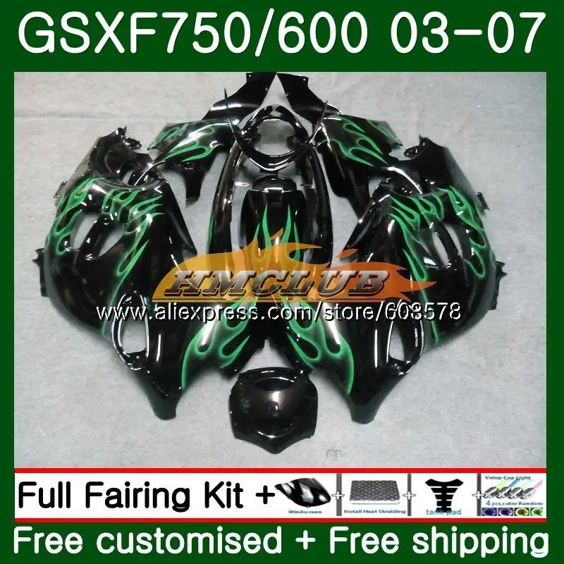 Корпус для Suzuki Katana GSXF 750 600 GSXF600 03 04 05 06 07 3CL. 64 GSX750F GSXF750 2003 2004 2005 2006 2007 Зеленый пламя обтекатель - Цвет: No. 1