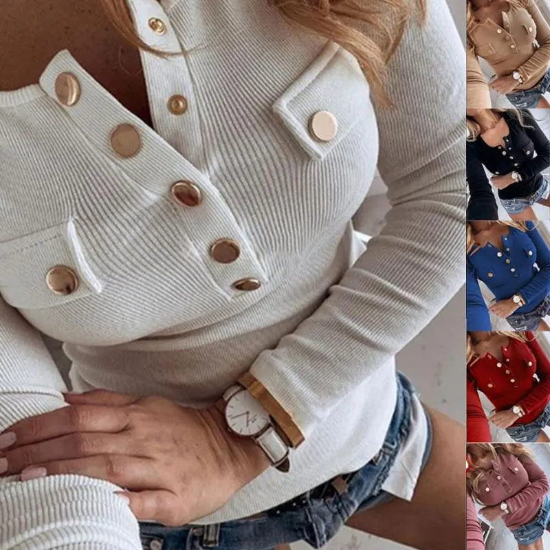 

2020 Spring Winter Blouse Long Sleeve Work Wear Women Blouse Buttons Shirt Casual Knit Tops O Neck 2020 fashion 5XL Plus Size