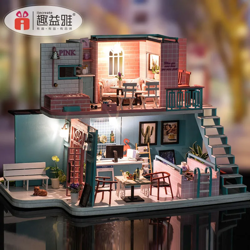 

DIY Hut Loft Villa Architecture Small House Hand-made Model Assembled Wood Non-Creative Gift