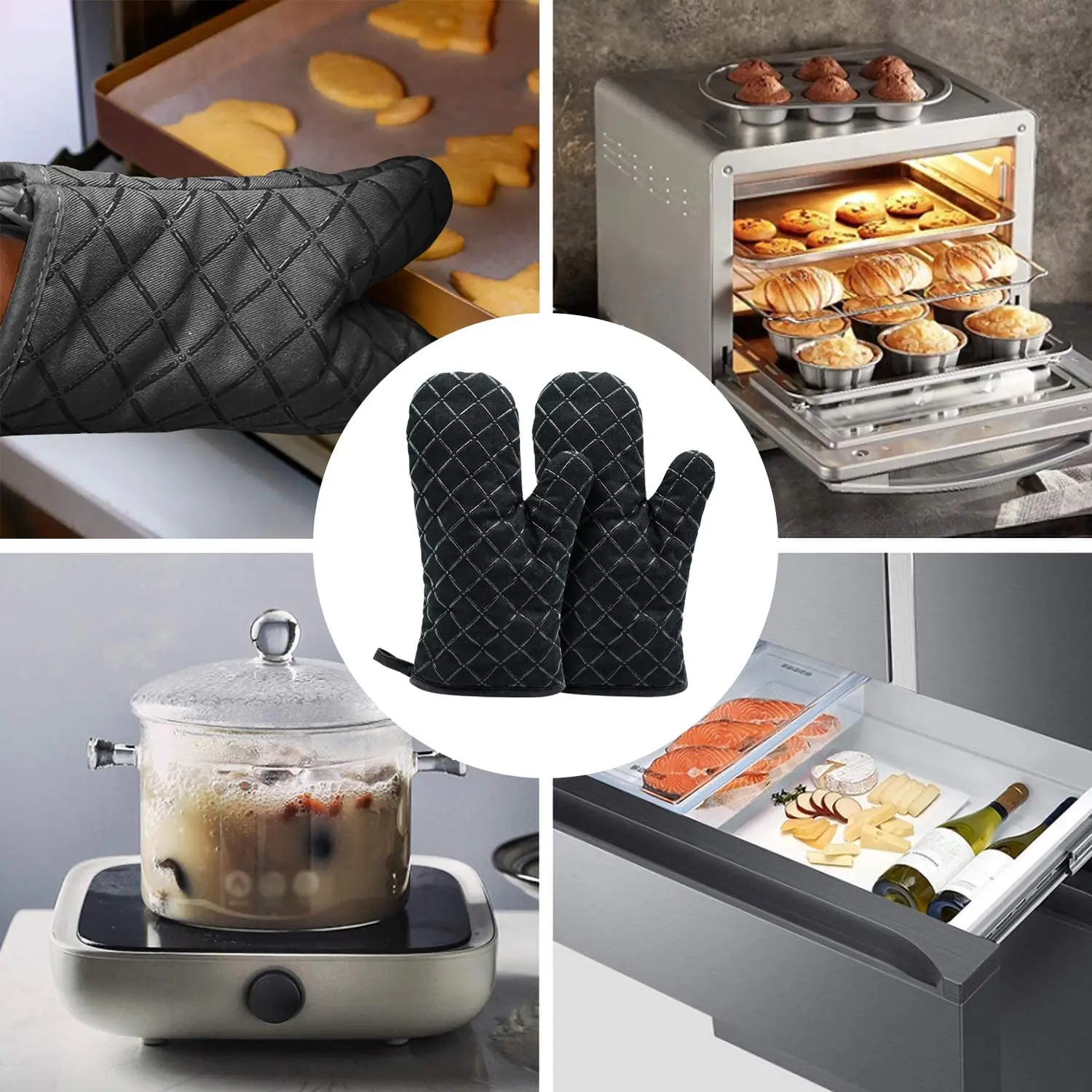 1pair Heat Resistant Oven Gloves, Baking Gloves Cooking Antislip