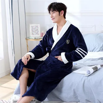 

Coral Fleece Casual Warm Men Nightwear Home Clothing Pocket Bath Robe Negligee Bathrobe Winter Flannel Robe Kimono Gown