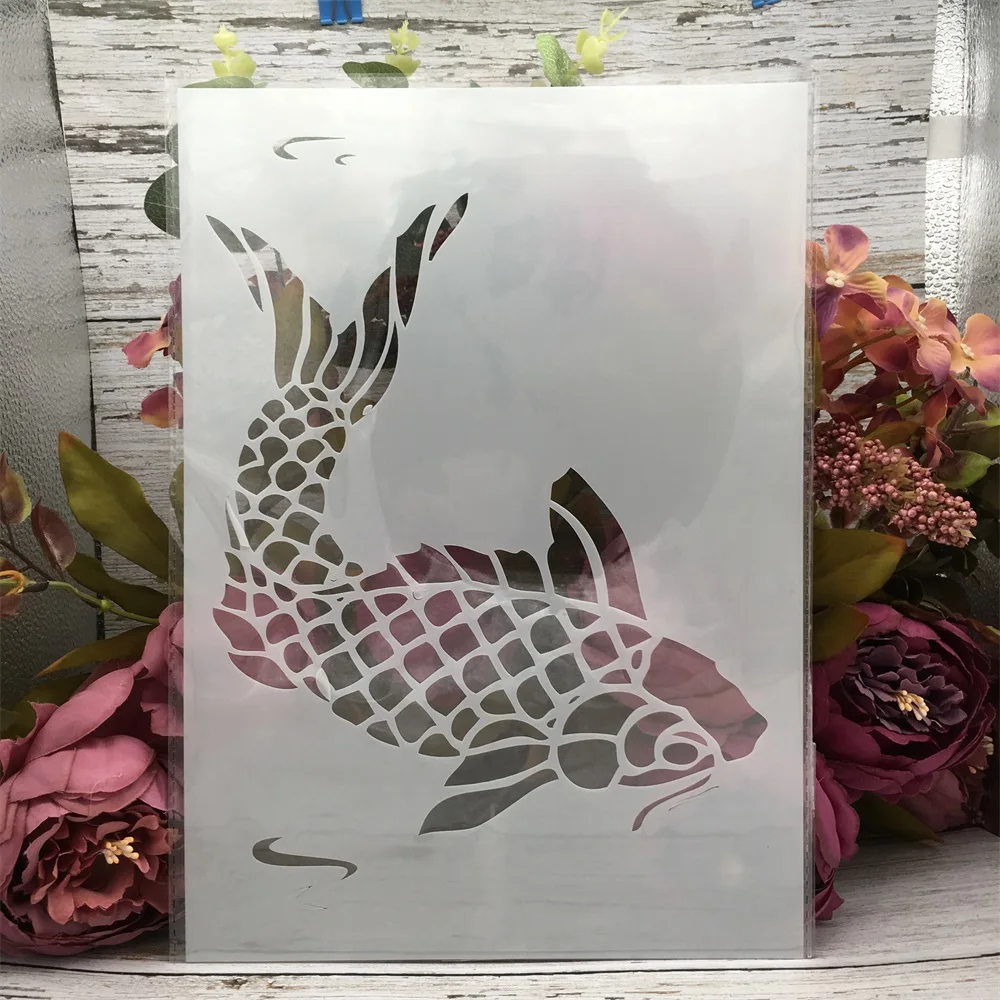 29*21ซม.A4ปลาคาร์พขนาดใหญ่ DIY Layering Stencils ภาพวาดสมุดภาพสี ...