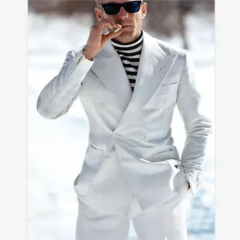

New Men’s Suit Smolking Noivo Terno Slim Fit Easculino Evening Suits For Men White Breasted Groom Clothes For Man (Jacket+Pants)