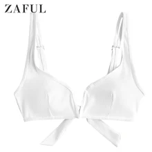 ZAFUL Женский Топ бикини в рубчик с v-образным вырезом, Одноцветный купальный костюм без косточек, топ со съемными мягкими чашечками, базовый бюстгальтер