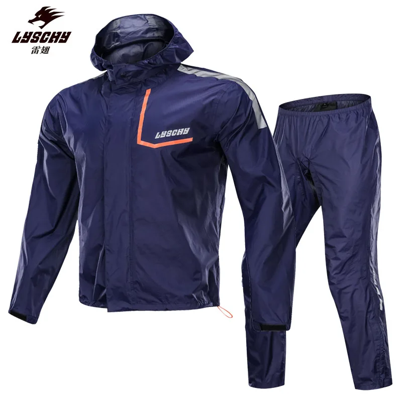 LYSCHY Motorcycle Rider Raincoat Suits Fishing Outdoor Jacket Pants Raincoat Motorcycle Fishing Camping Rain Gear Mens Coat 4XL - Цвет: Синий
