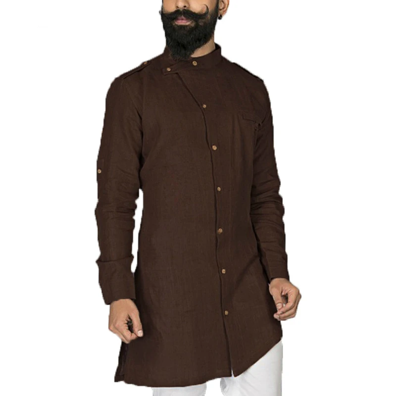 

2019 Indian Men Brand Chic Suits Clothes Dress Shirt Long Sleeve Button Down Loose Solid color Slim fit Tops