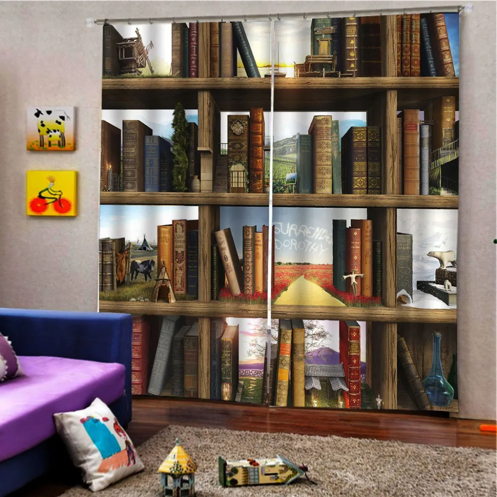 Bookself занавески s коричневый 3D занавески Роскошные Затемненные окна занавески гостиной затемненные занавески