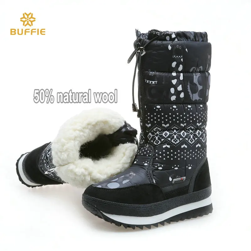 

BUFFIE Natural Wool Winter Boots Mixed Fur Women Snow Boot Warm Shoes Plus Size Up To 41 Fast Zip Put on Style JSH-M0767
