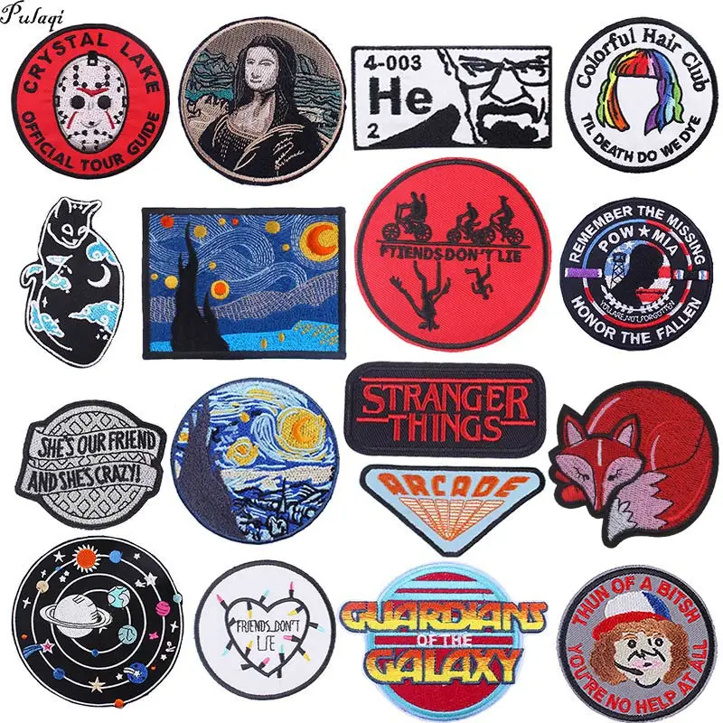 

Embroidery Patch Stranger Things Iron On Patches On Clothes Embroidered Patches For Clothing DIY Van Gogh Patch Mona Lisa Stripe