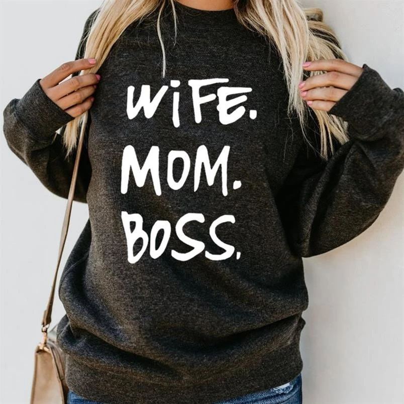 Для женская одежда с круглым вырезом жена мама BOSS толстовки с надписью женские кавай Топы толстовка Femmes свободная толстовка с капюшоном Вельветовая одежда