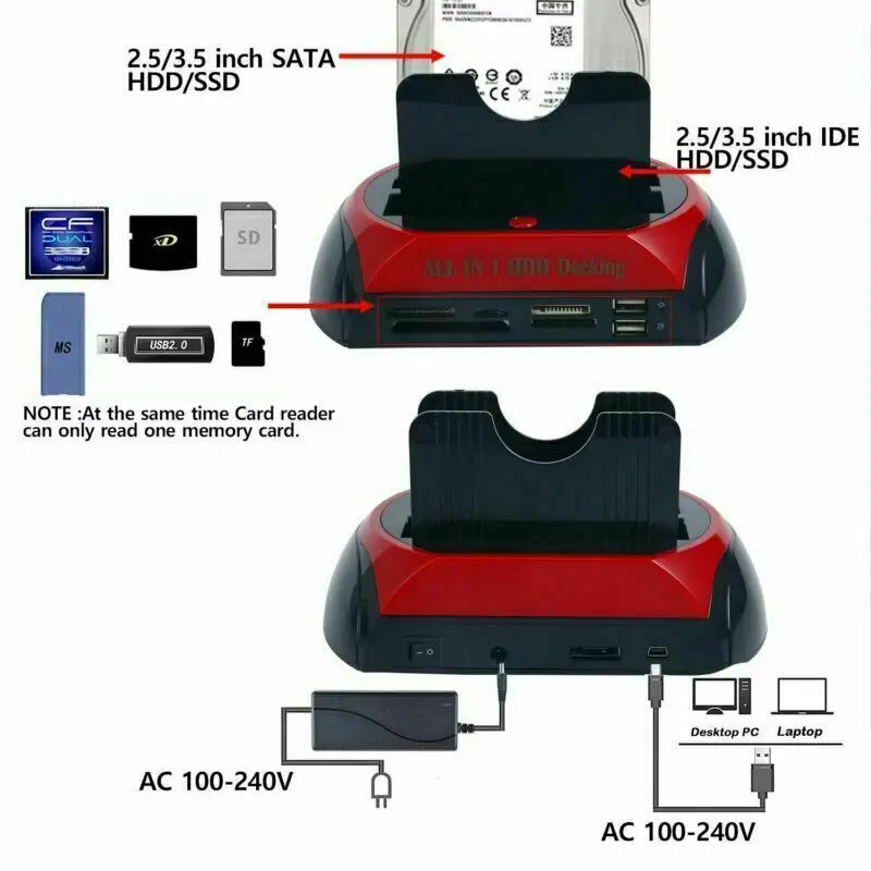 2," /3,5" IDE/SATA USB 2,0 HDD док-станция двойной жесткий диск Док-базовая станция для 2,5 дюймов 3,5 корпус для жесткого диска