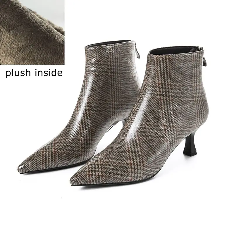 plush inside ALLBITEFO/удобные Брендовые женские ботинки из мягкого специального материала; ботильоны на тонком каблуке; женская зимняя повседневная обувь для девочек; ботинки с высоким голенищем - Цвет: plush inside