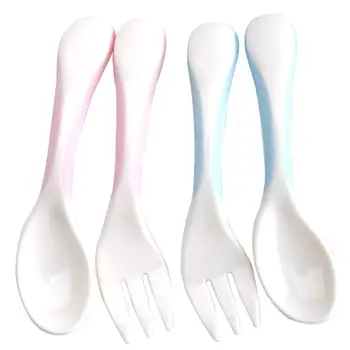 

Baby Feeding Spoon Fork Handle Easy Grip Elbow Training UtensilsToddler Feeder A2UB