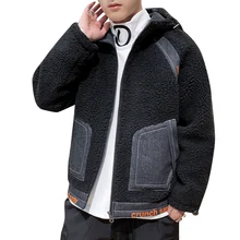 Зимняя куртка Мужская бархатная Толстая форма с отворотом кашемировое пальто с капюшоном Осенняя новая куртка-бомбер хлопковая одежда