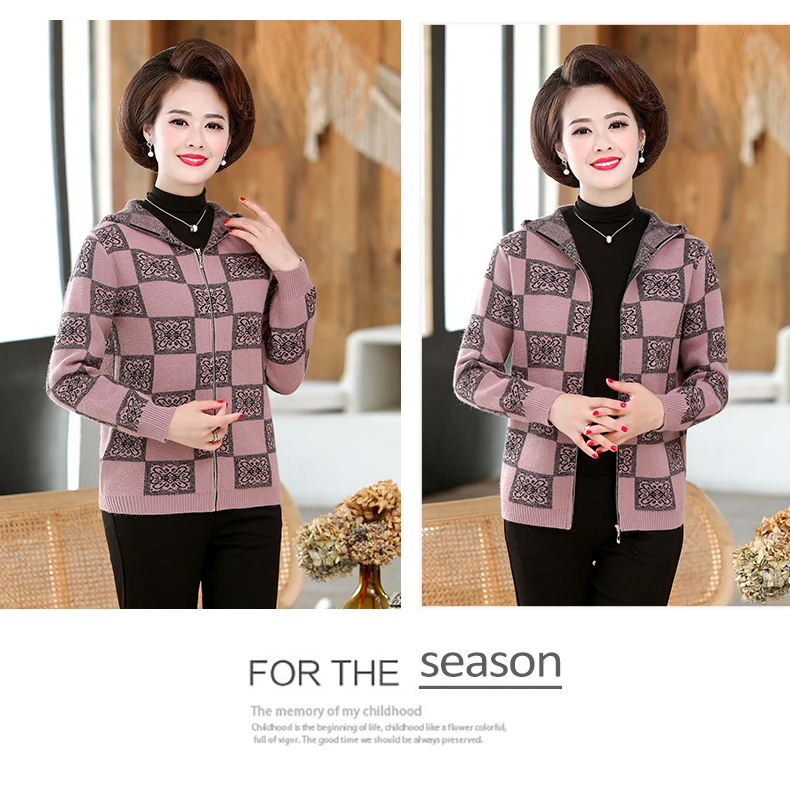 ASLTW Lattice Cardigan Coat New Autumn Winter Zipper Cardigan Women With Hooded Plus Size Outwear Knitted Sweater Women