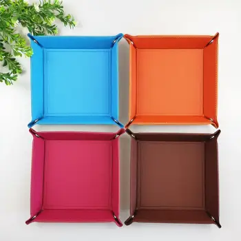 

Foldable Storage Box PU Leather Square Tray for Dice Table Games Key Wallet Coin Box Tray Desktop Storage Box Trays Decor