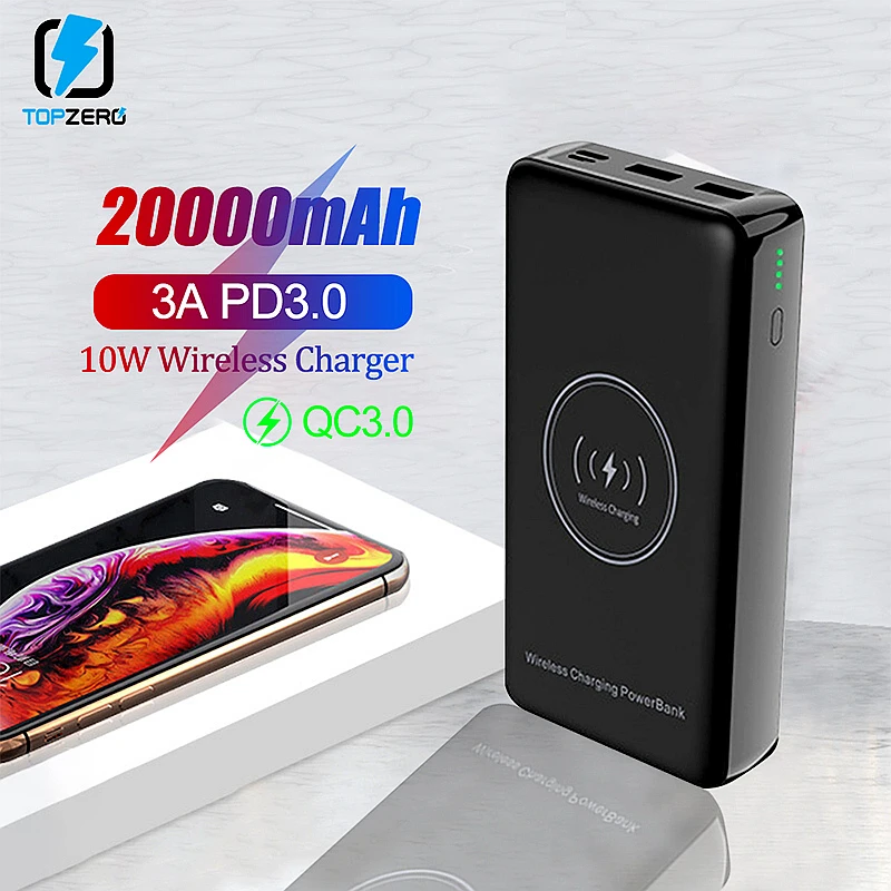  10W QI Wireless Charger 20000mAh Power Bank 18W Wired Quick Charge QC3.0 PD3.0 Powerbank Portable F