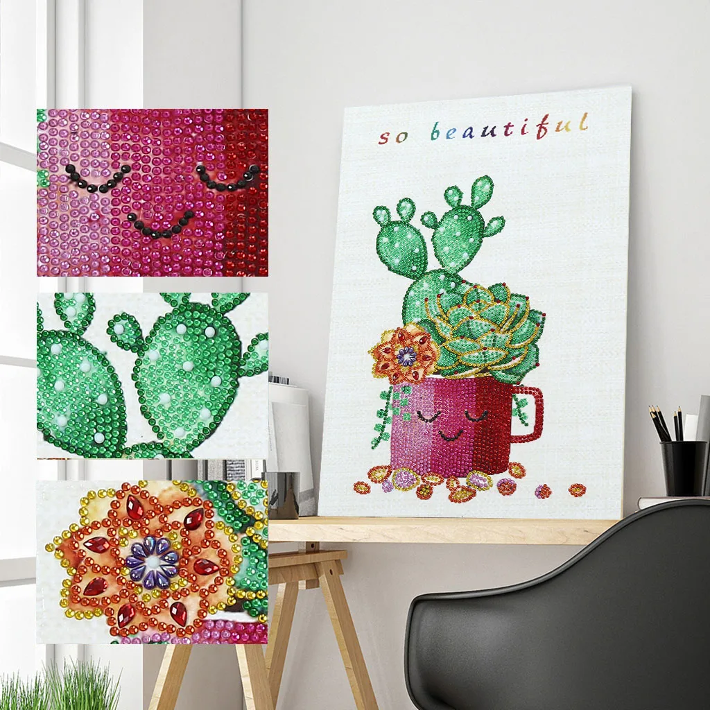 PINTURA CON DIAMANTES PARA NIÑOS CACTUS 20 CM REDONDO CON MARCO – Mi Arte  Ocio Consentido