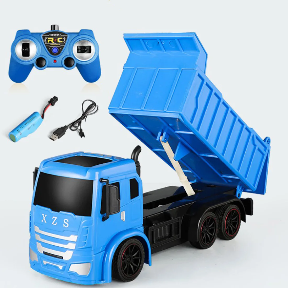 

1/14 2.4G 7CH Wireless Remote Control Dump Load Carrier Truck Engineering Vehicle Birthday Gift For Boys - Blue/Yellow