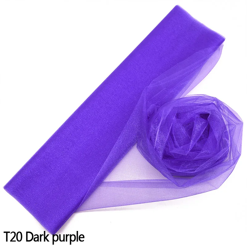 T20 dark purple 5 м 48 см свадебные органза тюль рулон Хрустальная ткань органза для детского душа DIY арки стул пояса свадебные украшения вечерние - Цвет: T20 dark purple