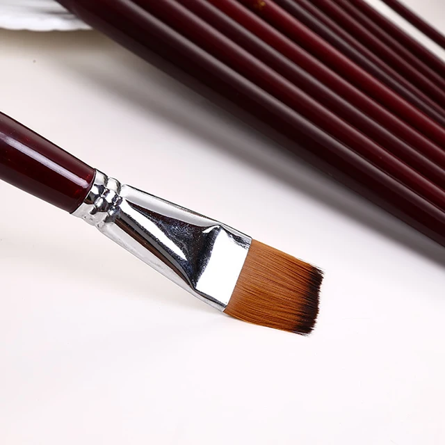 Two-Color Nylon Hair Flat Peak Oil Brush Set– 12 Pcs for Watercolor, Oil, and Acrylic Painting 4