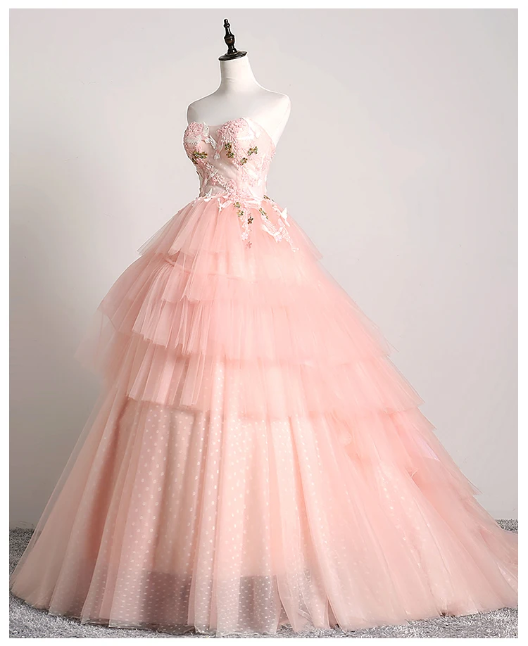 

pink flower bird embroidery ruffled ball gown long dress vintage medieval dress Renaissance princess Victoria dress