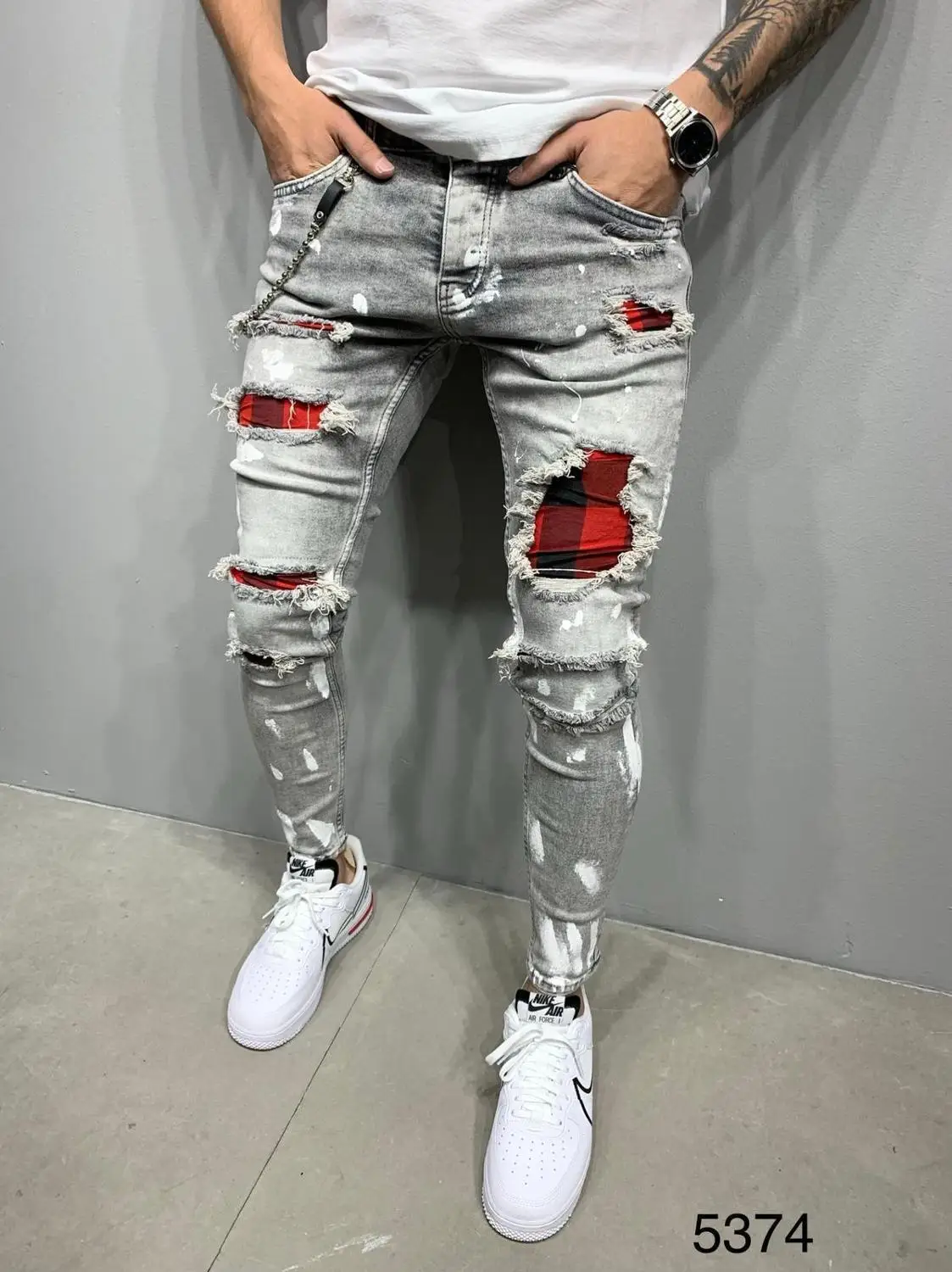 2020 New Fashion Men's Ripped Jeans Slim Spray Painted Hip Hop Denim Pencil  Pants Spring And Autumn Male Jeans S-3xl - Jeans - AliExpress