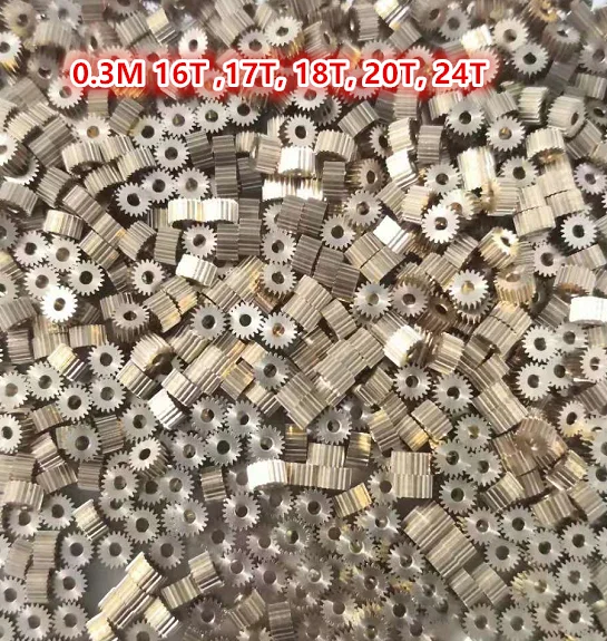 10pcs/lot, 0.3M 16T/17T/18T/20T/24T brass gear outside diamter 6mm pinion spur gear hole diamter 1.5mm 2mm 3mm~