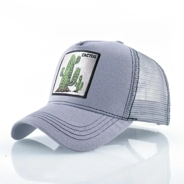 Fashion Animals Embroidery Baseball Caps Men Women Snapback Hip Hop Hat Summer Breathable Mesh Sun Gorras Unisex Streetwear Bone Gray Cactus