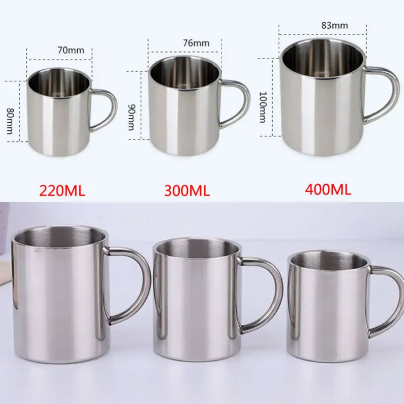 

New 220/300/400ml Brief Stainless Steel Tea Beer Mug Coffee Cup Tea Double Wall Camping Drinking Cup