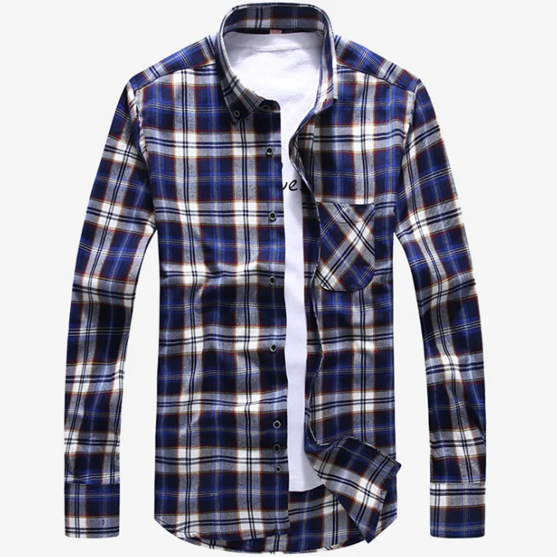 Мужские клетчатые повседневные зимние теплые шерстяные футболки Camisa, свободные дышащие удобные однобортные с отложным воротником