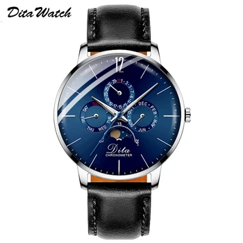 

Mens Watches Top Brand Luxury Quartz Watch Men Fashion Waterproof Complete Calendar Moon Phase Week Men Wristwatch New 2019 DITA