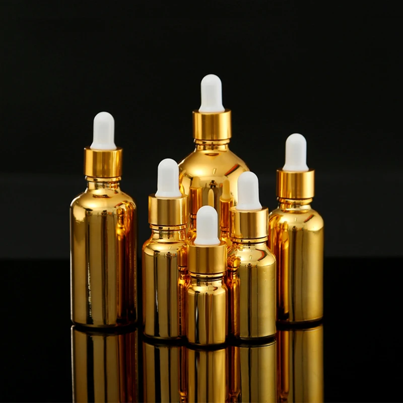 50pcs 5-100ml Dropper Bottles Gold Pipette Bottle Glass Essential Oil Bottle Refillable Vial for Massage Aromatherapy Perfume