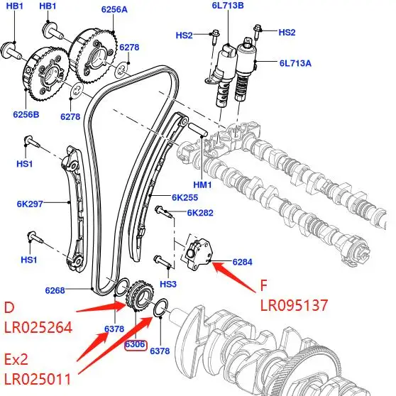 Натяжитель зубчатой цепи коленчатого вала для Land Rover LR2 Evoque RRS 2.0L 16V OE LR025000 263 632 264 011 LR095137